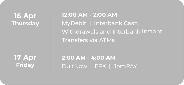 Downtime schedule for 16 & 17 Apr